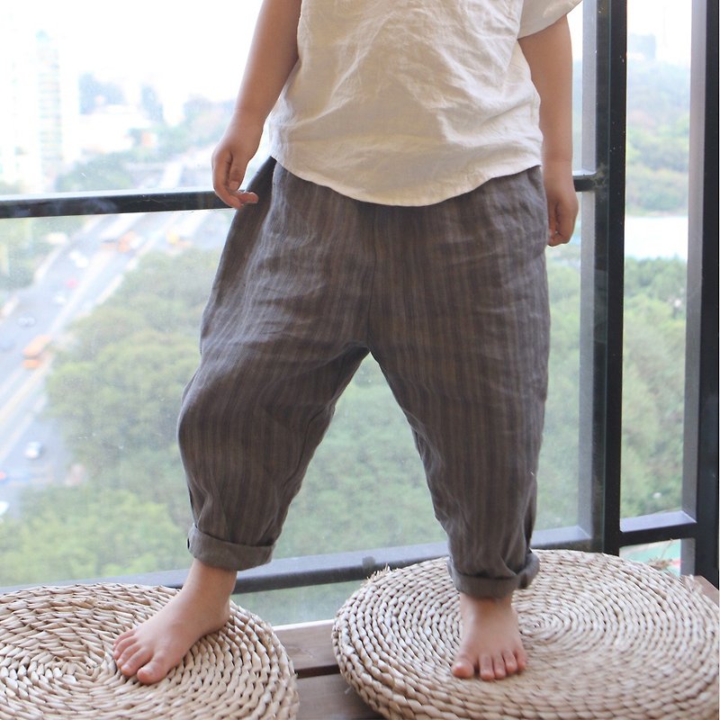 Bufu-kids  unisex linen wide-leg pants TP161009 - กางเกงขายาว - ผ้าฝ้าย/ผ้าลินิน สีเทา