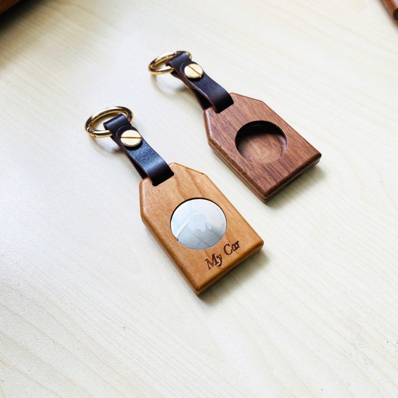 Customized log AirTag protective case case locator key ring gift drawing - พวงกุญแจ - ไม้ สีนำ้ตาล