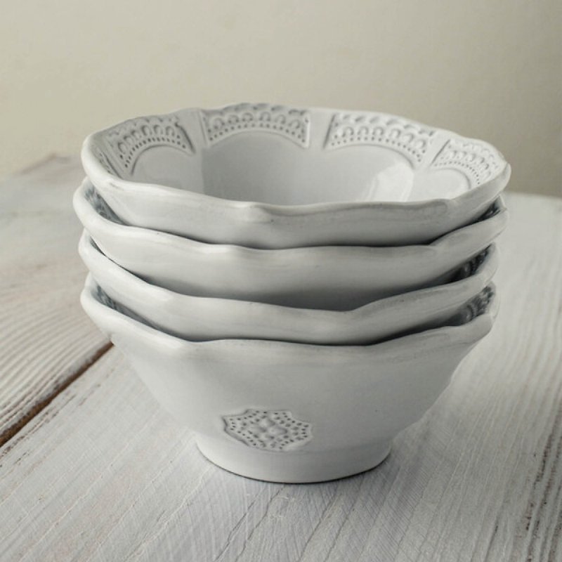 Handmade pure white lace series-13 CM bowl - Bowls - Pottery White