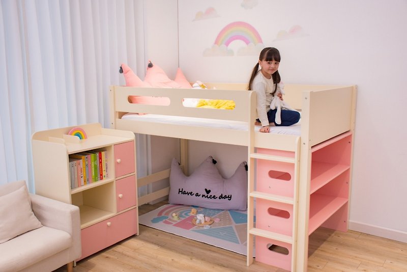 Pink Princess Single Raised Bed With Side Cabinet - Kids' Furniture - Wood Pink