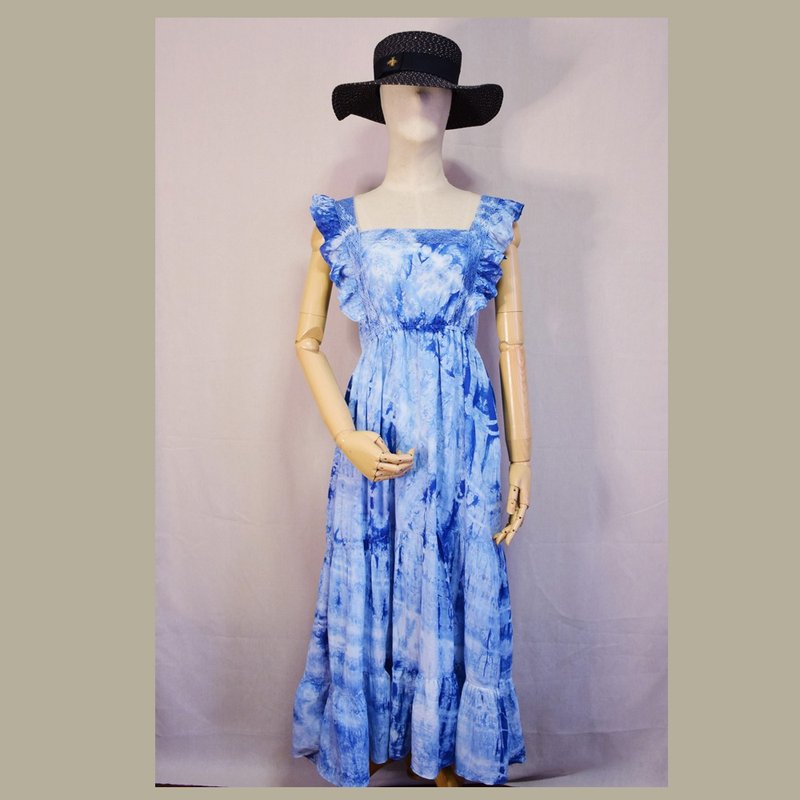 ชูดลูกไม้ Daisy Maxi Dress - HOMRAK - 洋裝/連身裙 - 棉．麻 藍色