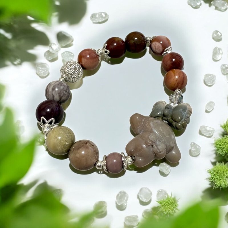 霜晨奶霧手鍊 阿拉善 大耳狗雕件 聖誕禮物 水晶手鍊 交換禮物 - 手鍊/手環 - 玉石 灰色