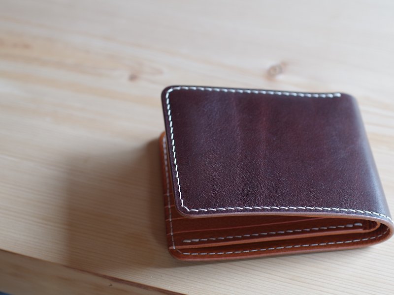 Hand-sewn leather half wallet - กระเป๋าสตางค์ - หนังแท้ สีนำ้ตาล
