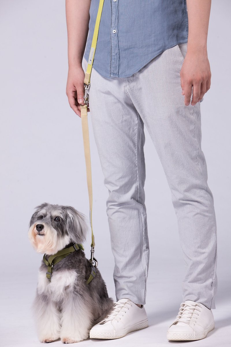 [Tail and me] Multifunctional two-color standard leash, lemon yellow Khaki - Collars & Leashes - Nylon Multicolor