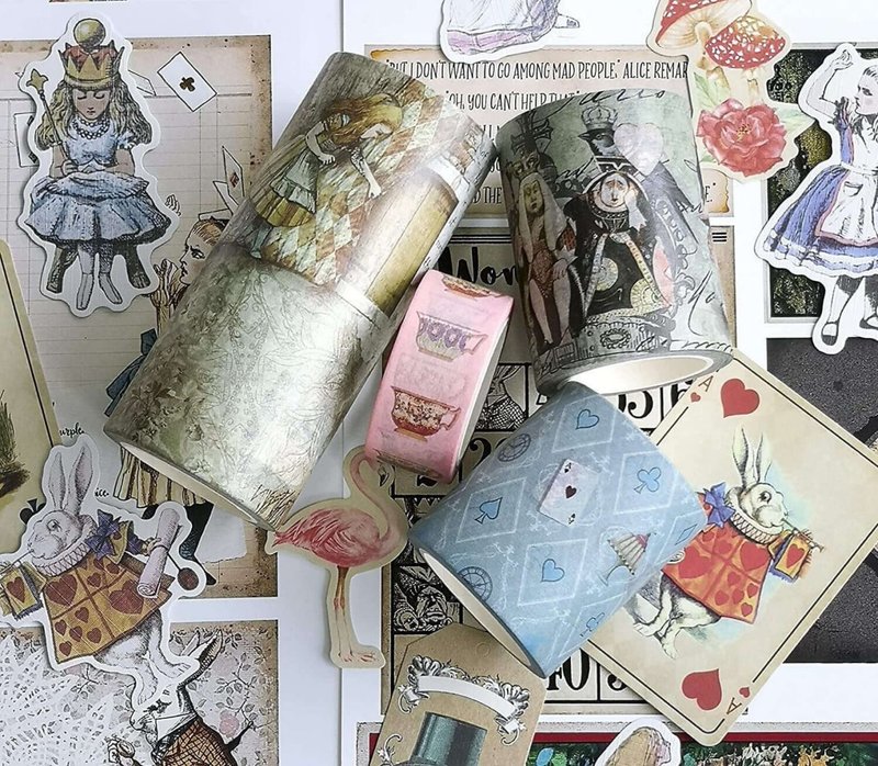 Alice in Wonderland Favorites washi Tapes, die Cut Stickers - 紙膠帶/和紙/PET - 紙 綠色