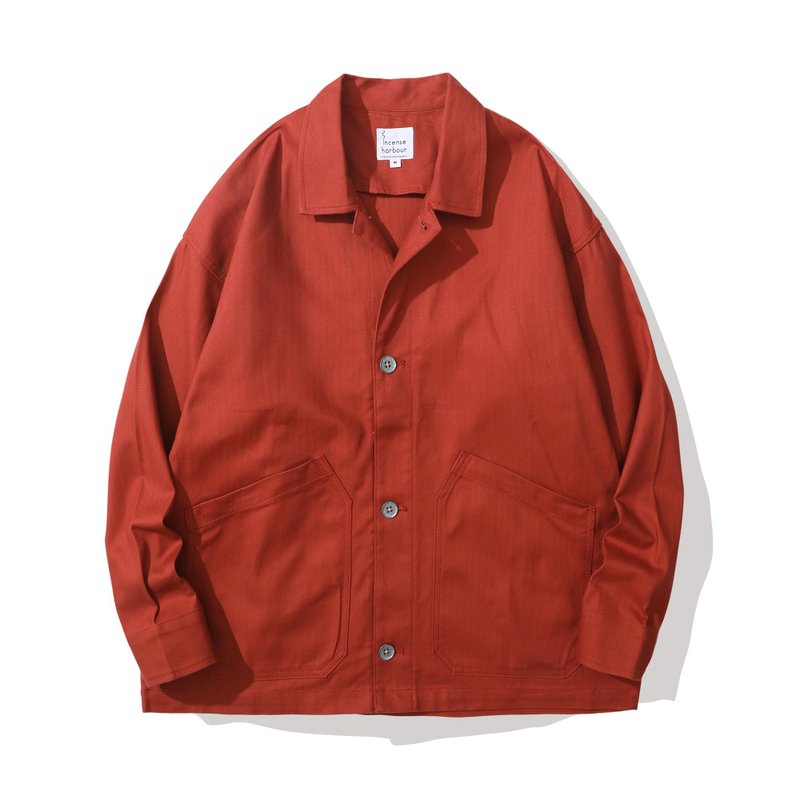 Incense Harbour Herringbone Workwear Jacket - Red - เสื้อโค้ทผู้ชาย - ผ้าฝ้าย/ผ้าลินิน สีแดง