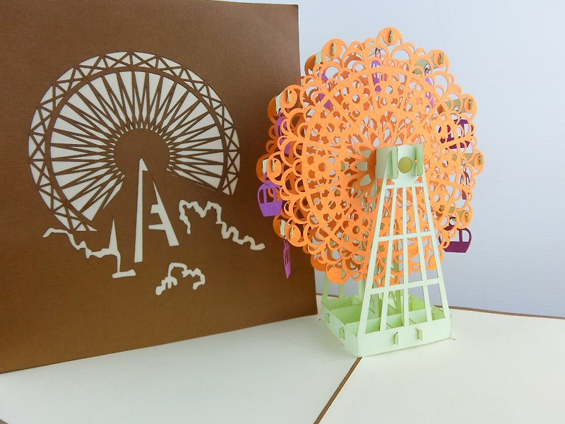 3D stereoscopic card Ferris wheel - การ์ด/โปสการ์ด - กระดาษ สีส้ม
