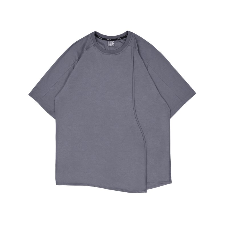 oqLiq - SPACETIME - Flow Stripe TEE (Iron Gray) - เสื้อยืดผู้ชาย - ผ้าฝ้าย/ผ้าลินิน สีเทา