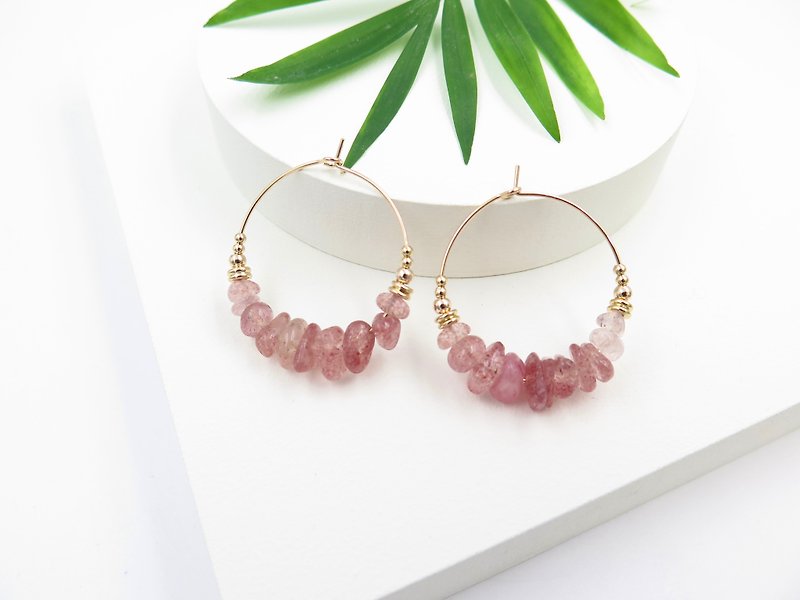 COLE COOL natural pink crystal circle earrings clip  Japanese style - ต่างหู - เครื่องประดับ สึชมพู
