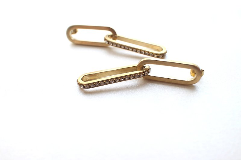 Vintage-zircon brass handmade earrings - Earrings & Clip-ons - Copper & Brass Gold