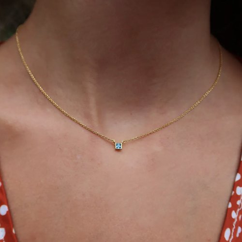 COCONUTSEA 椰子海飾品 氣質方糖水藍鑽石14K金鎖骨鍊項鍊 BLUE SUGAR NECKLACE