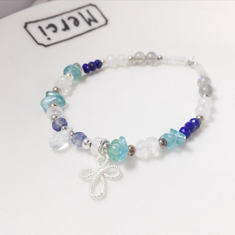 MH pure silver natural stone custom series _ blue sky _ aquamarine _ apatite - Bracelets - Gemstone Blue