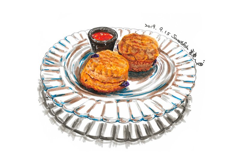 Scone with honey－postcard/ food postcard/ food card/ food illustration - การ์ด/โปสการ์ด - กระดาษ สีส้ม
