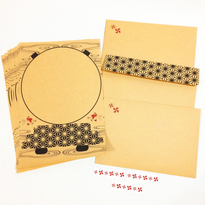 Windmill Goldfish Goldfish Pail Letter Set Japan Japanese Goldfish Bowl Summer Sticker Envelope Stationery Goshuin - ซองจดหมาย - กระดาษ สีนำ้ตาล