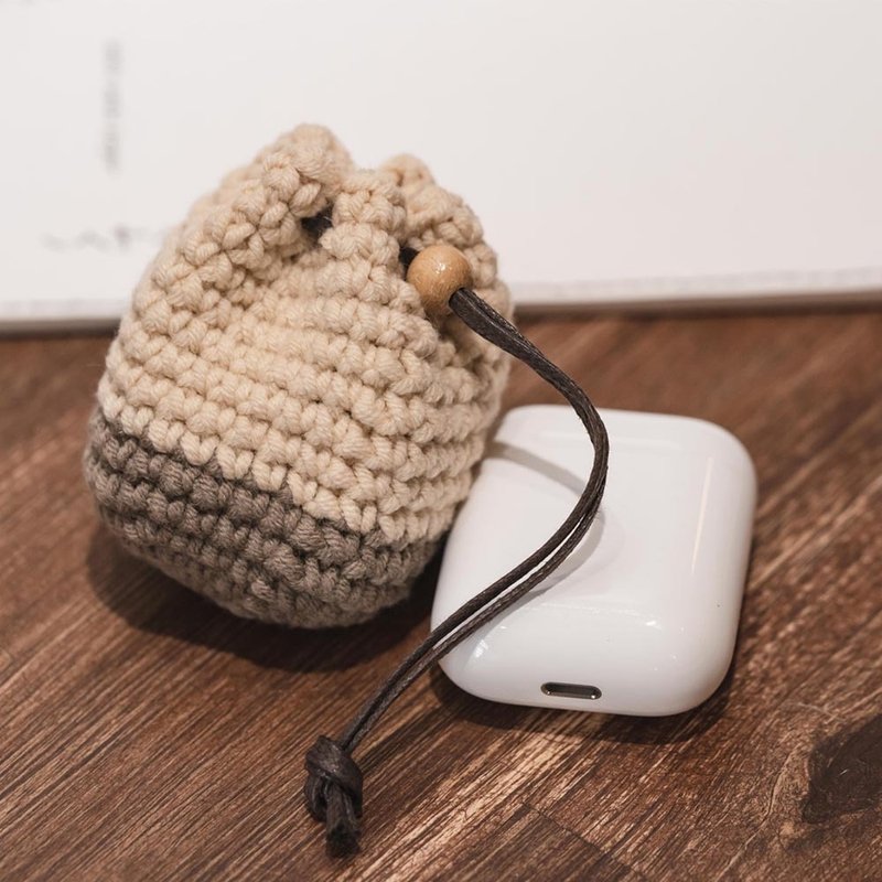 Air pods series earphone woven shrink pocket_milk tea coffee (customized color) - หูฟัง - ผ้าฝ้าย/ผ้าลินิน สึชมพู