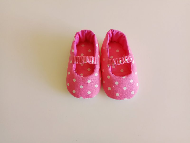 粉底點點彌月禮物 娃娃鞋 寶寶鞋 13/14 - 彌月禮盒 - 棉．麻 粉紅色
