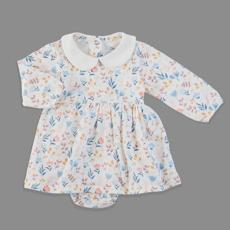 【Deux Filles Organic Cotton】Baby Long Sleeve Dress Onesies/ Newborn Jumpsuit Floral - ชุดทั้งตัว - ผ้าฝ้าย/ผ้าลินิน หลากหลายสี