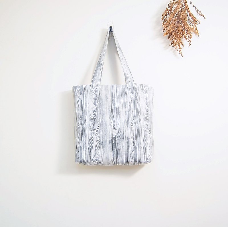 Material Bags - Wood Grain - กระเป๋าถือ - ผ้าฝ้าย/ผ้าลินิน สีเทา
