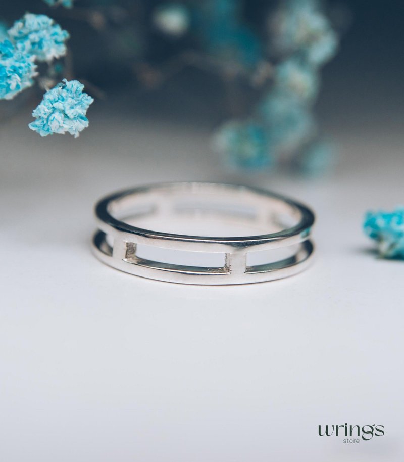簡約銀質開口婚戒 男女皆宜 現代極簡風格 - 戒指 - 純銀 銀色