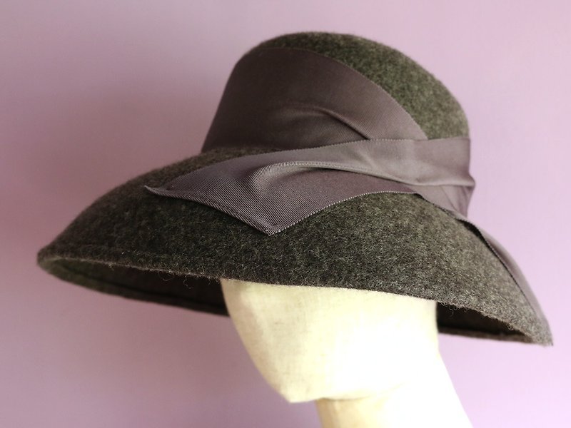 Wide Curved Brim Felt Hat "Cecil Gray" - หมวก - ขนแกะ สีเทา
