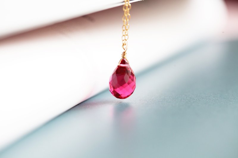 Red quartz stone necklace │ red natural stone 14kgf birthday present - สร้อยคอ - เครื่องเพชรพลอย สีแดง