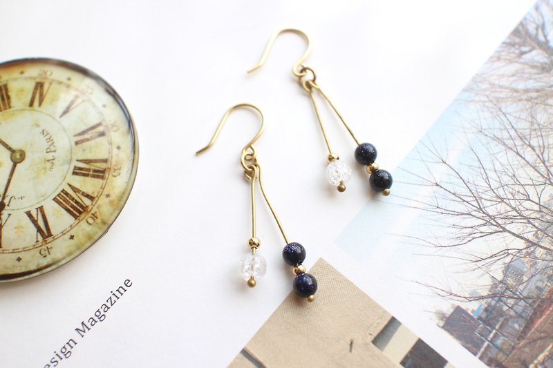Blue sandstone brass earrings - Earrings & Clip-ons - Other Metals Multicolor