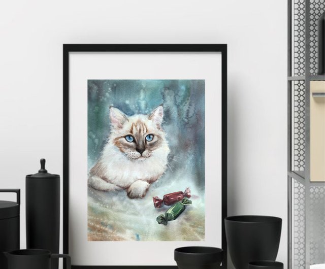 PET83】ねこ アートポスター 可愛い インテリア 水彩 猫の絵 Cat