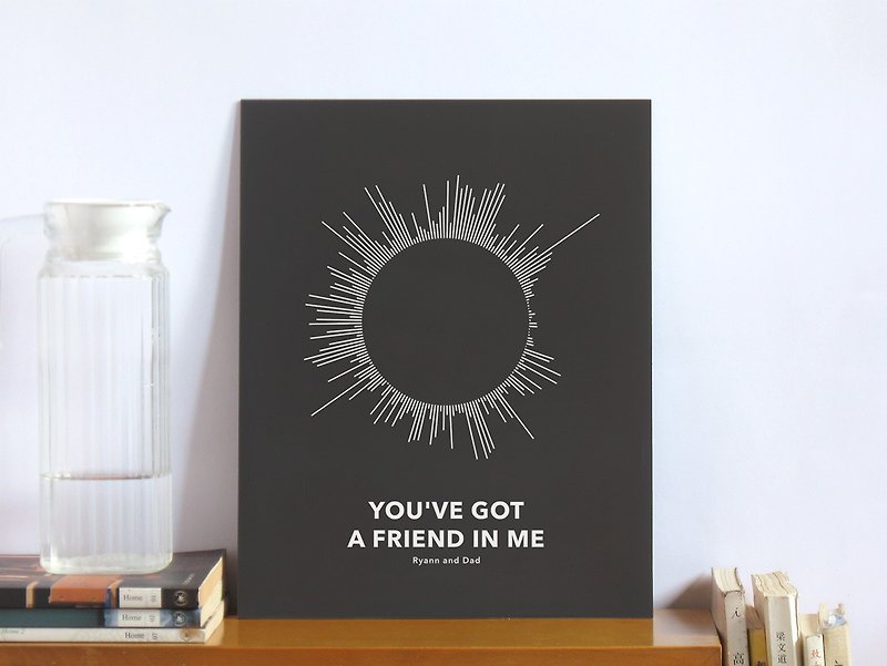 太陽Sun 音頻裝飾畫 - 週年紀念禮物 - 11x14英寸 - 掛牆畫/海報 - 紙 黑色