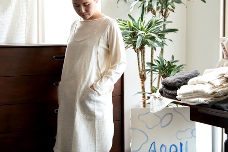 Round apron [Linen & Organic cotton gauze] - ผ้ากันเปื้อน - ผ้าฝ้าย/ผ้าลินิน 
