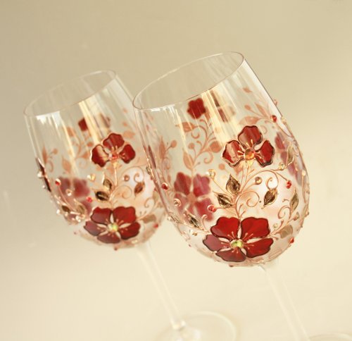 Wine Glasses Black Gold Flowers Swarovski Crystals, Hand-painted set of 2 -  Shop NeA Glass Bar Glasses & Drinkware - Pinkoi