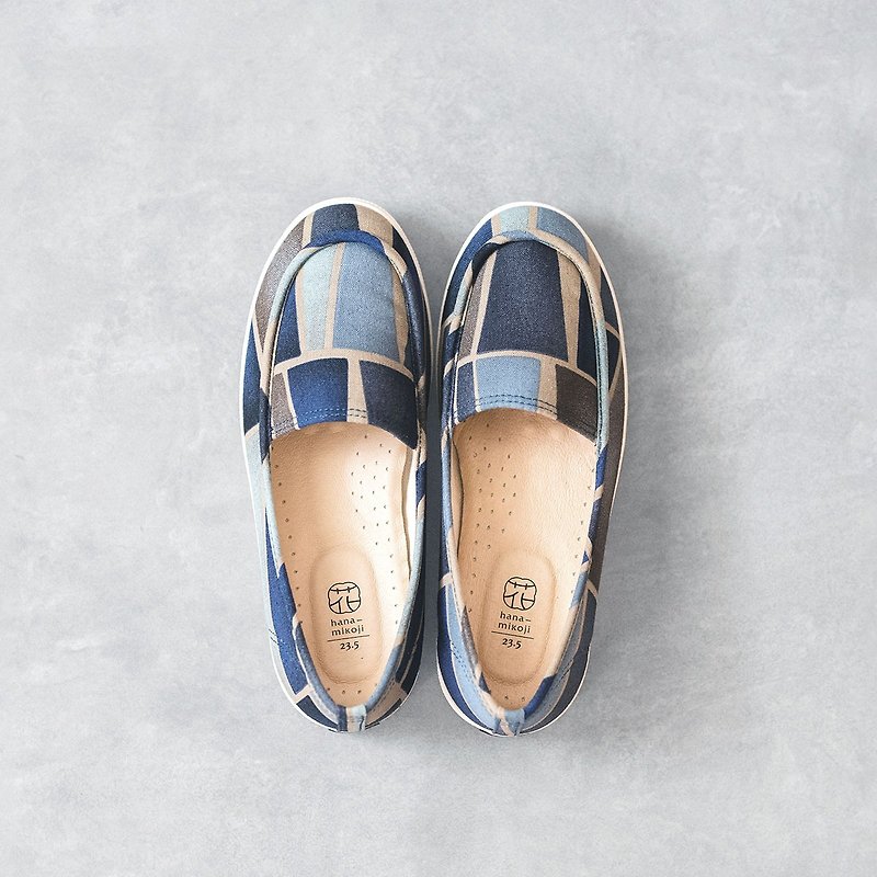 Slip-on casual shoes Flat Sneakers with Japanese fabrics Leather insole - Women's Casual Shoes - Cotton & Hemp Blue