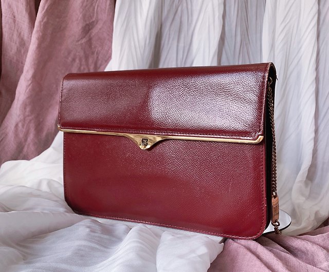 Secondary Bag Vintage] Pierre Dark Maroon Gold Chain Bag丨Hand side back - Shop Imogen Antique Messenger Bags & Sling Bags - Pinkoi