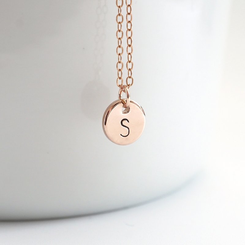 Mini Initial Plate Necklace - 14K Rose Gold Filled - Necklaces - Other Metals Pink