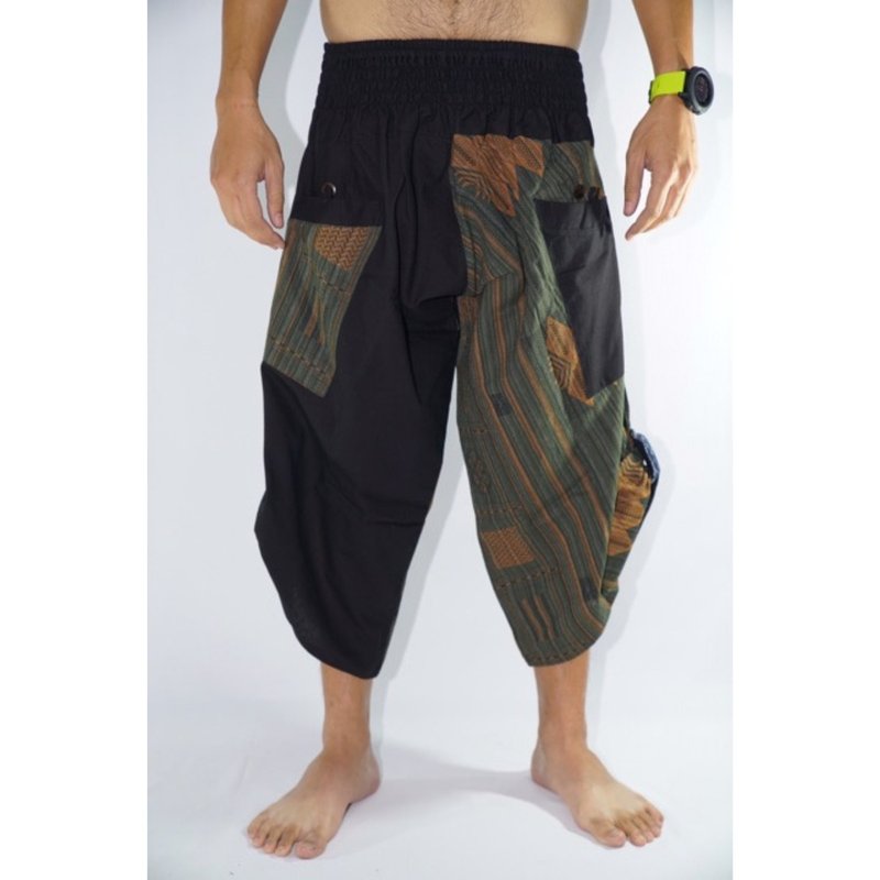 Wide harem pants, samurai, cotton fabric, handmade , ( elastic waist ) - 女長褲 - 棉．麻 黑色