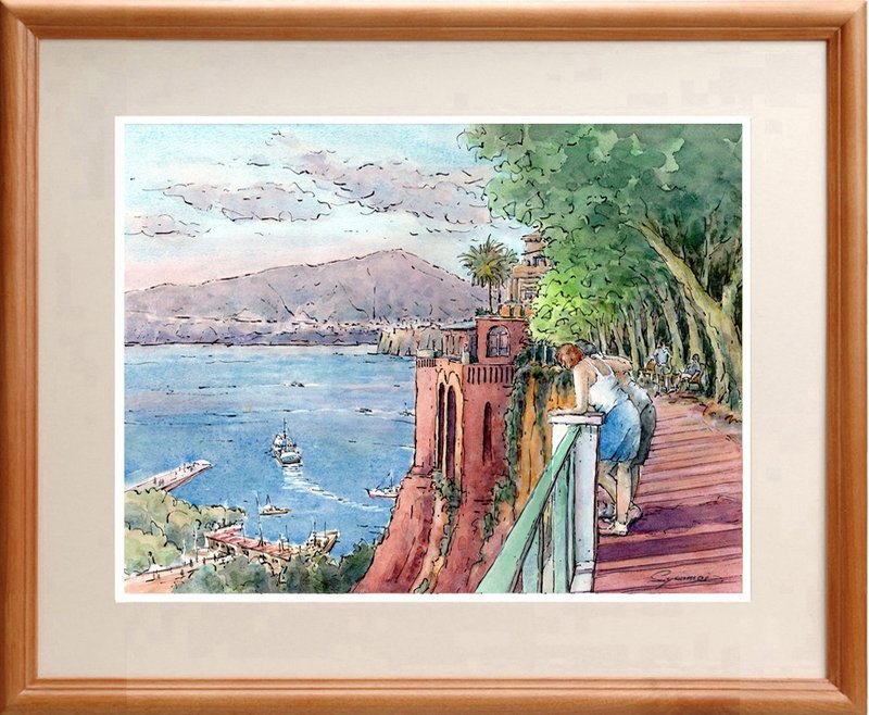 水彩画原画　帰れソレントへ - 海報/掛畫/掛布 - 紙 藍色