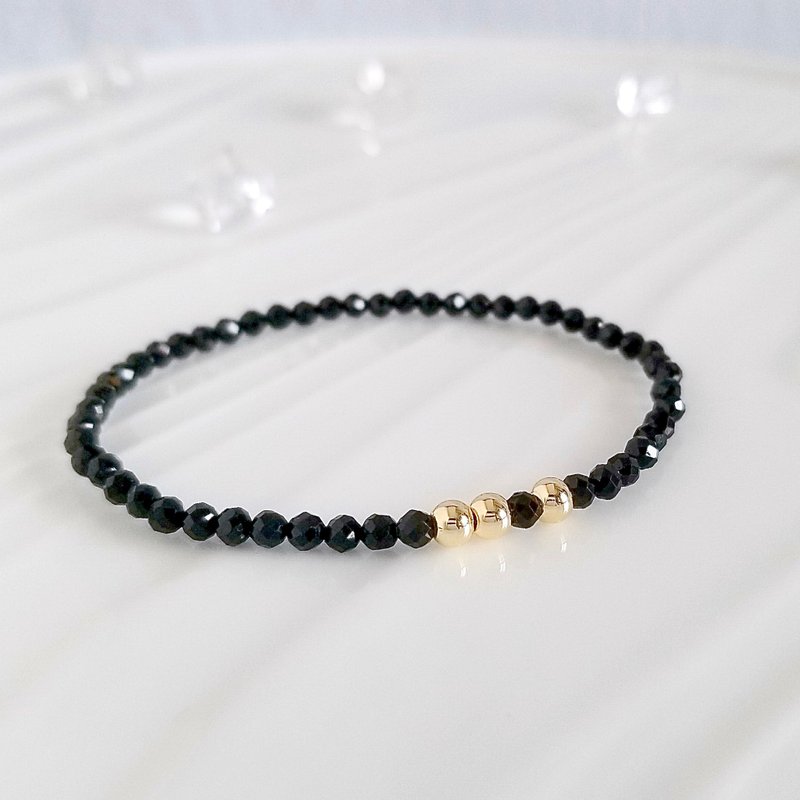 Black Spinel Dainty Minimalist Bracelet | August Birthstone Bracelet - สร้อยข้อมือ - คริสตัล สีดำ