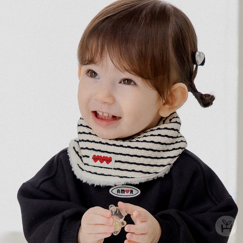 Happy Prince Morris black and white striped love velvet lining baby bib made in Korea - Bibs - Cotton & Hemp Multicolor