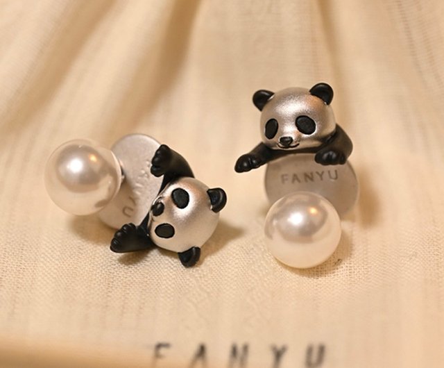 逆さまパンダの新中国式アイデアイヤリングピアス925銀メッキ