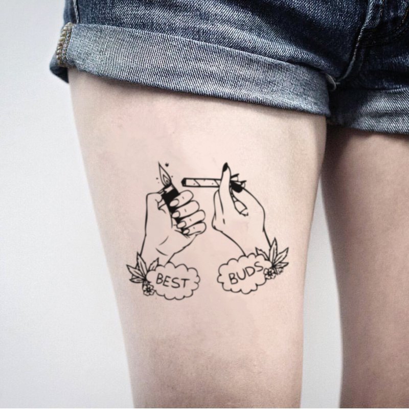 Best Buds Temporary Tattoo Sticker (Set Of 2) - OhMyTat - สติ๊กเกอร์แทททู - กระดาษ สีดำ