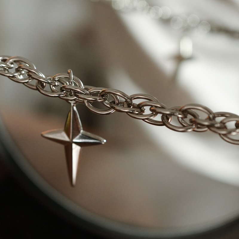 【禮物】Lonestar Necklace 多層繩鏈 星型吊墜項鍊 - 項鍊 - 不鏽鋼 銀色