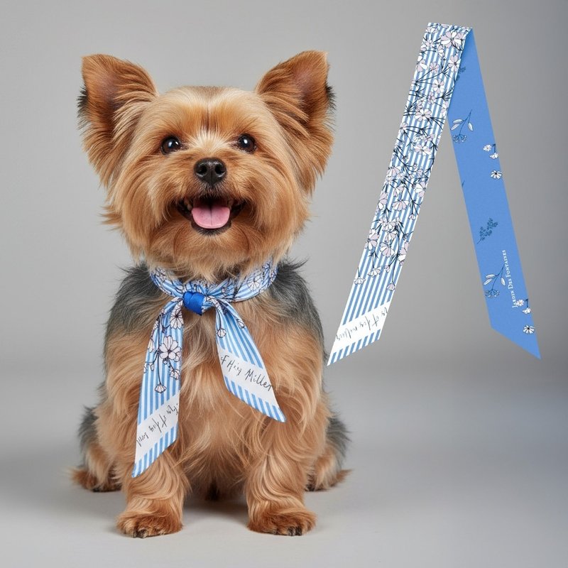 寵物 狗狗絲巾 狗狗圍巾 普羅旺斯蔚藍 長絲巾 - 寵物衫 - 聚酯纖維 藍色