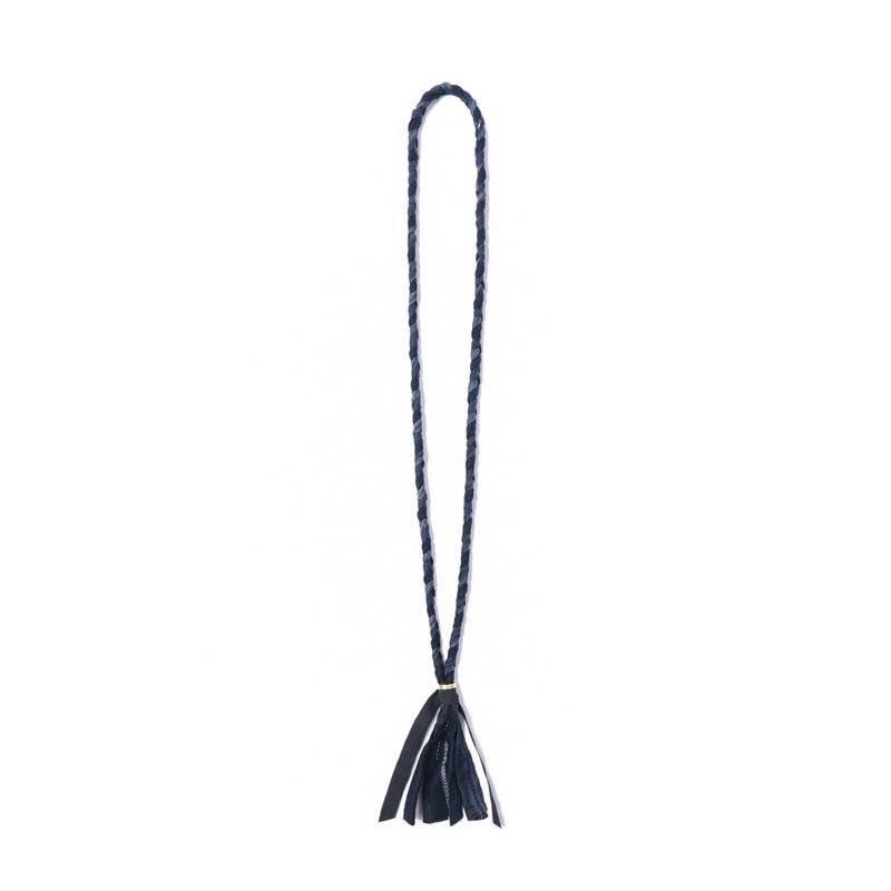 oqLiq - Project 07 - Braided necklace (black and blue) graduation and teacher gift - สร้อยคอ - ผ้าฝ้าย/ผ้าลินิน สีน้ำเงิน