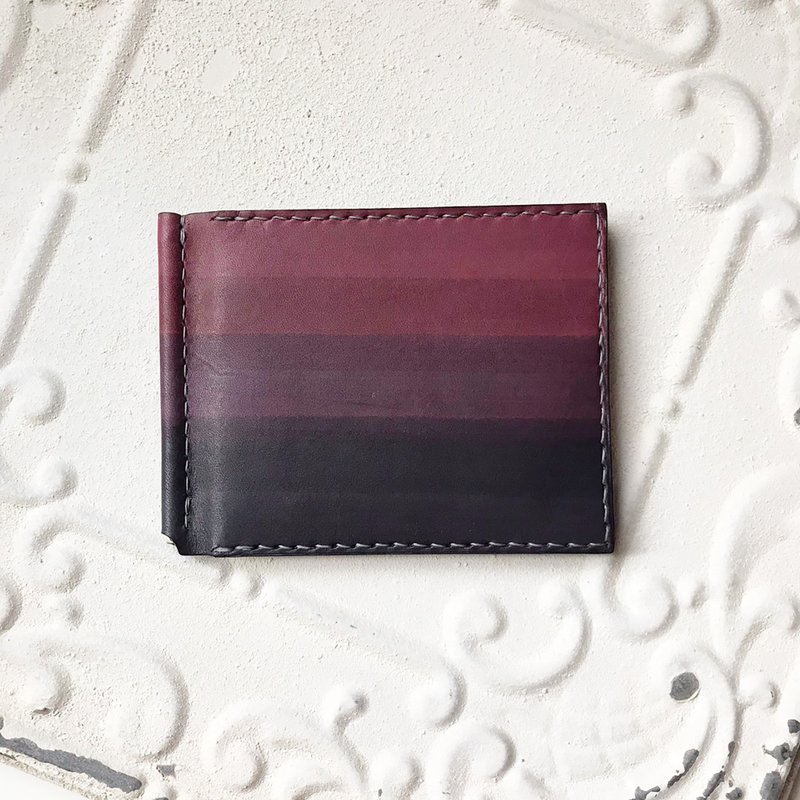 植鞣革鈔票夾_6卡層_木莓漸層灰藍 - 證件套/識別證套 - 真皮 紅色