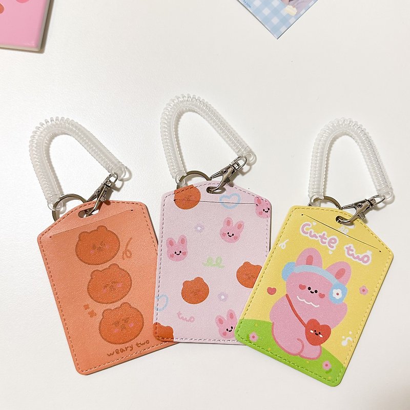 Silly Rabbit Soft Leather Card Holder with Transparent Spring Rope Creative Upright Card Holder Youyou Card Holder Idol Card Holder - ID & Badge Holders - Faux Leather 