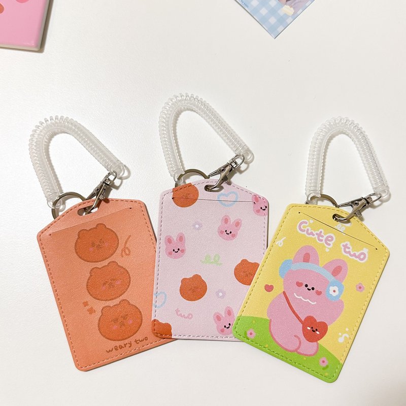 Silly Rabbit Soft Leather Card Holder with Transparent Spring Rope Creative Upright Card Holder Youyou Card Holder Idol Card Holder - ที่ใส่บัตรคล้องคอ - หนังเทียม 