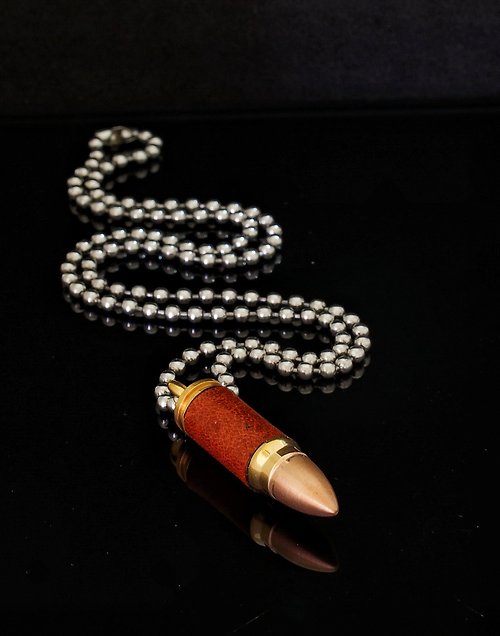 HK-Accessories 鈦鋼皮革項鍊, 軍裝元素皮革子彈項鍊 B-1 ( Bullet Necklace )