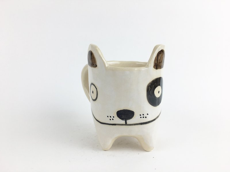 ちょっといいクレイ白い顔丸い手の耳の犬のイヤーカップ_ 31 - マグカップ - 陶器 ホワイト