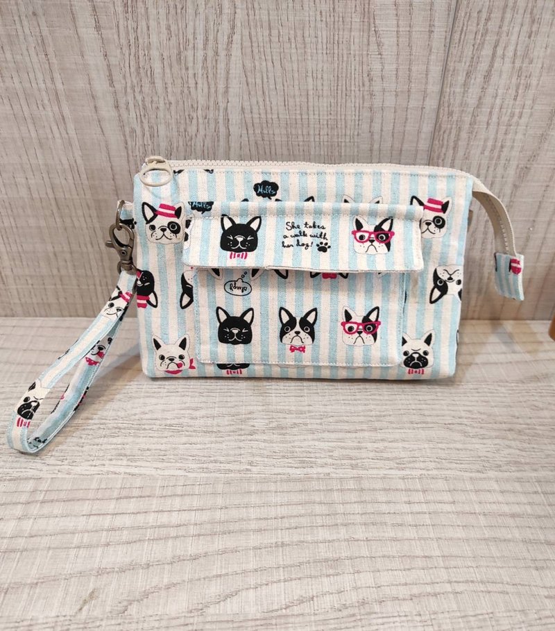 Multifunctional mobile phone bag--French bulldog pattern cloth - กระเป๋าคลัทช์ - ผ้าฝ้าย/ผ้าลินิน 