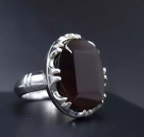 gemsjewelrings Natural Aqeeq Ring For Men Kabadi Deep Red Agate Yemeni Aqeeq Color 925 Sterling