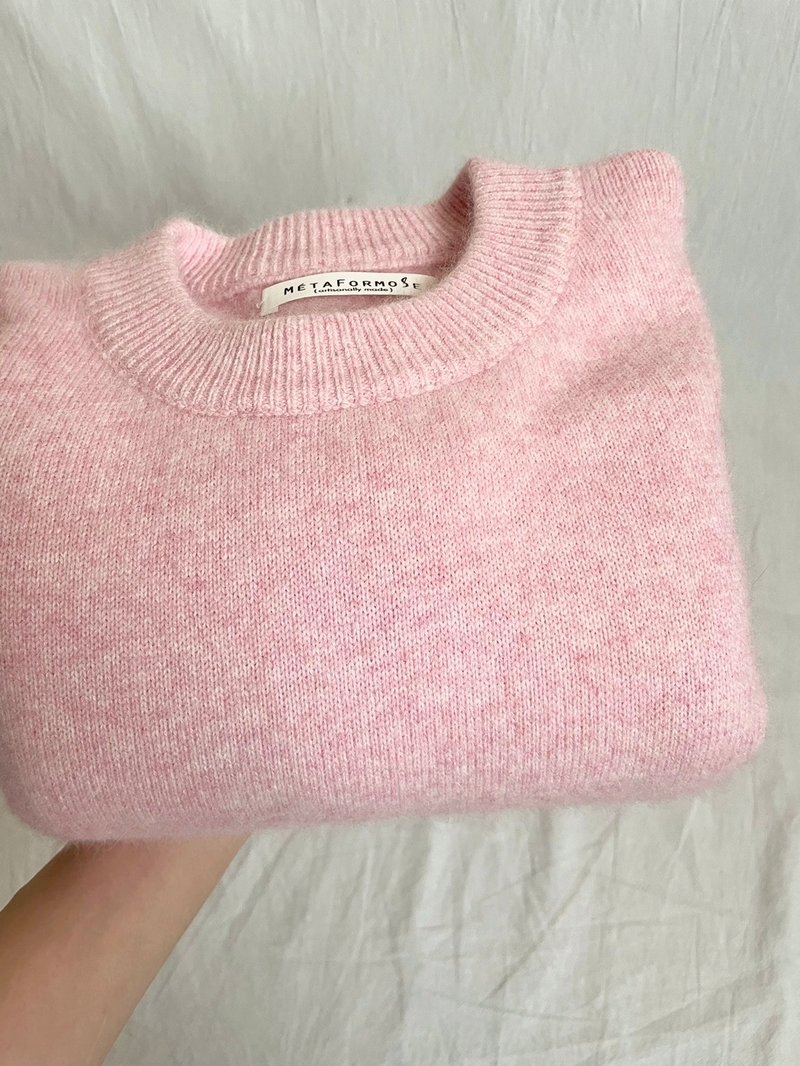 Round neck classic cashmere sweater - spring cherry pink/schematic diagram - Women's Sweaters - Wool Pink